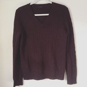 J. Crew Cambridge brown cable V-neck sweater